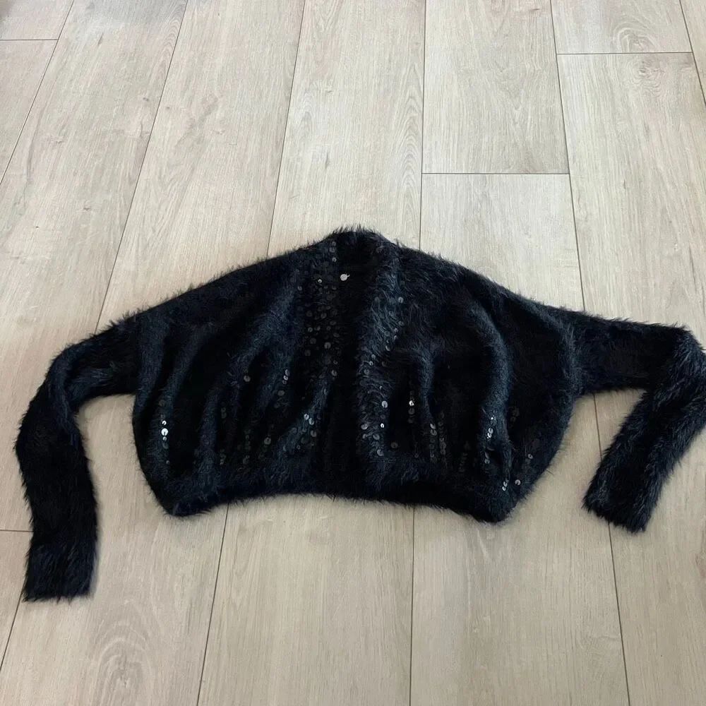 Anthropologie Knitted & Knotted Fuzzy Sequin Cardigan size xs